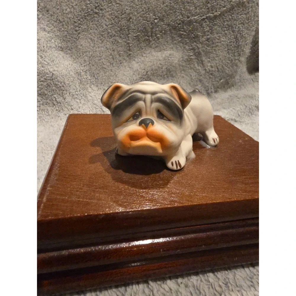 Vintage Bulldog Dog Playing Cards Grumpy Box For‎ Cards Or Trinkets Keepsakes